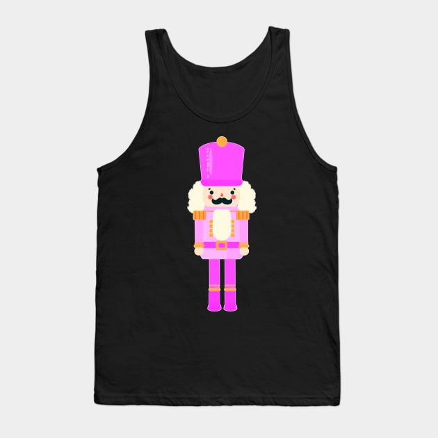 Pink on Pink Christmas Nutcracker Toy Soldier Graphic Art - Black Background Tank Top by Star Fragment Designs